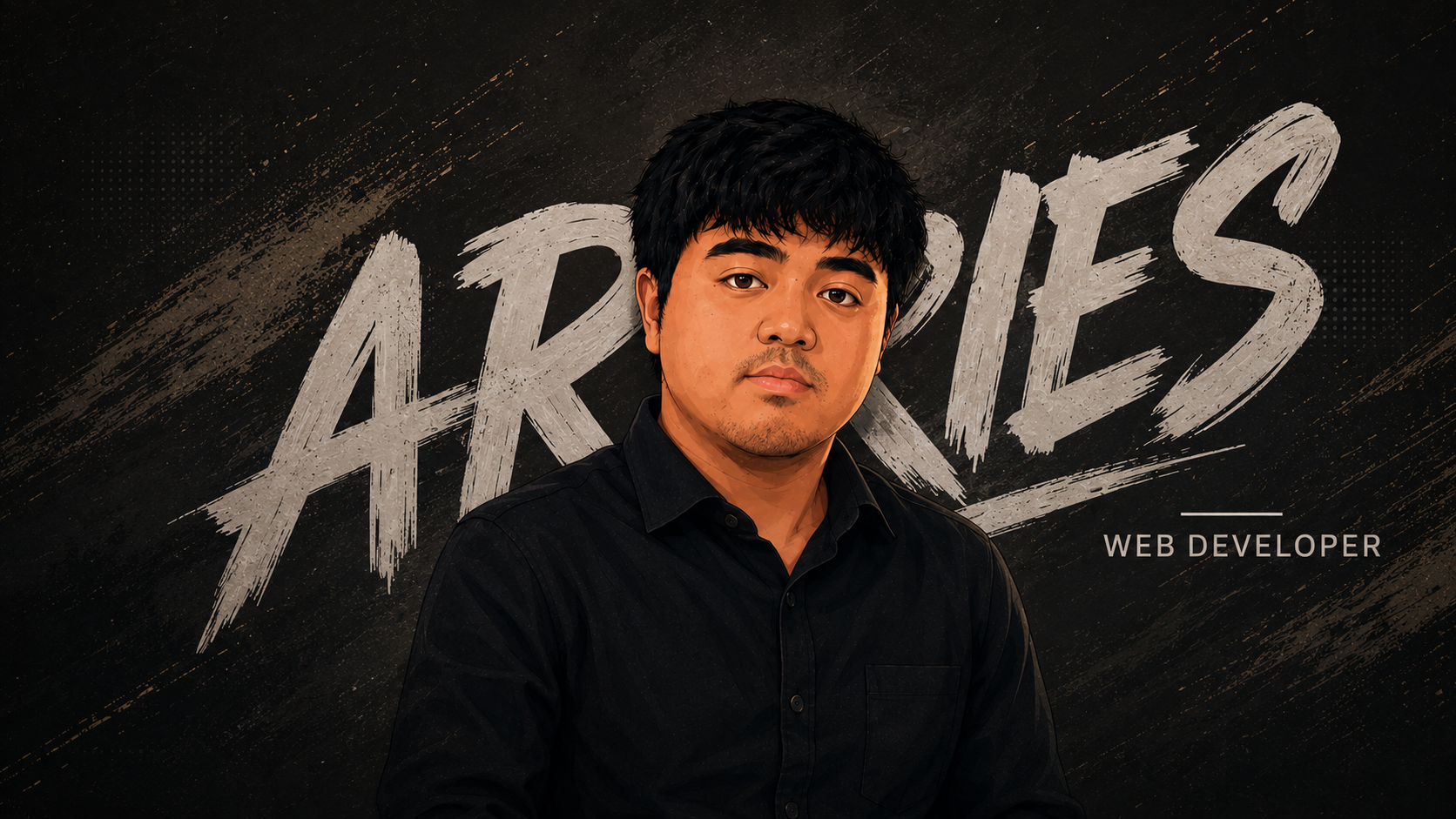 Illustrated hero portrait of Aries with web developer text